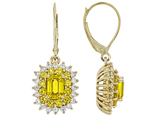 2.38ctw Emerald Cut & Round Yellow Sapphire With .85ctw White Zircon 10k Yellow Gold Earrings