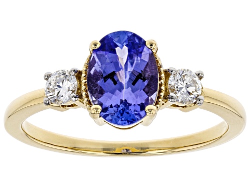 Photo of 1.28ct Oval Tanzanite With .19ctw Round Lab-Grown Diamonds 14k Yellow Gold Ring - Size 4