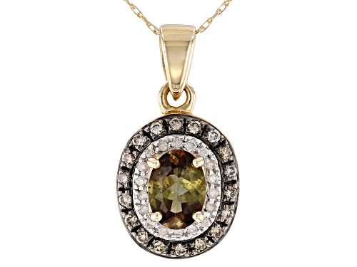 Photo of .60ct Andalusite With .13ctw Champagne & .06ctw White Diamond Accent 10k Yellow Gold Pendant W/Chain