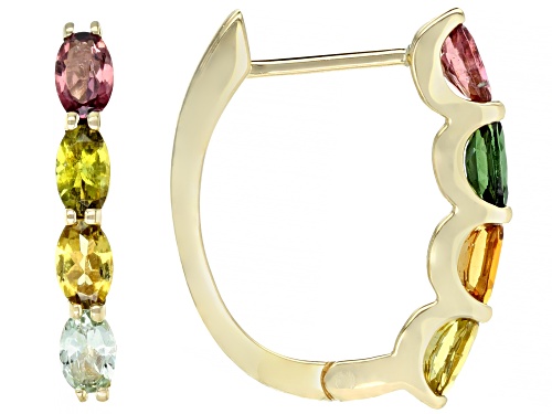 Photo of 1.70ctw Oval Mixed-Color Tourmaline 10k Yellow Gold Hoop Earrings