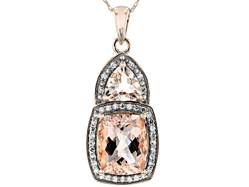 Photo of 3.04ctw Cor-De-Rosa Morganite™ And .18ctw White Diamonds 10k Rose Gold 2-Stone Pendant W/Chain