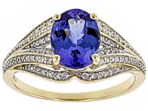 Photo of 1.49ct Oval Tanzanite With .28ctw Round White Zircon 10k Yellow Gold Ring - Size 5