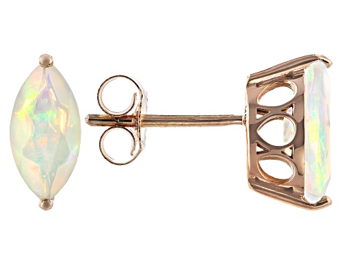 .79ctw Marquise Multi Color Ethiopian Opal Solitaire,  10k Rose Gold Stud Earrings