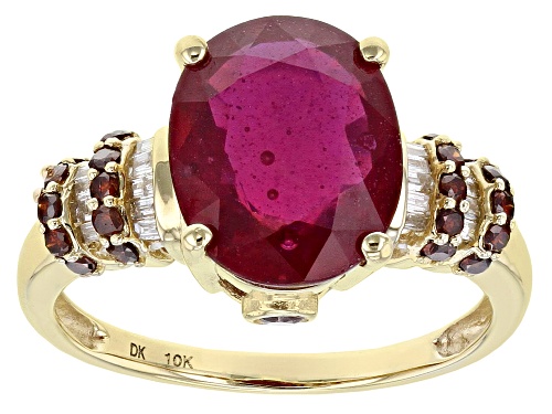 Photo of 4.32ct Oval Mahaleo® Ruby With 0.31ctw Red And White Diamond 10k Yellow Gold Ring - Size 7