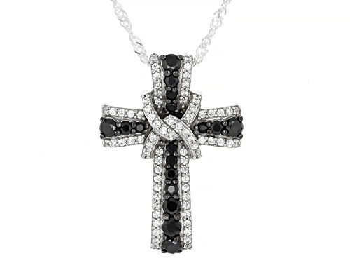 Bella Luce® 1.00ctw Black and White Diamond Simulant Rhodium Over Sterling Silver Cross Pendant
