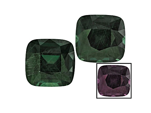 Matched pair of Masasi blue color change garnet min 1.25ctw mm varies square cushion