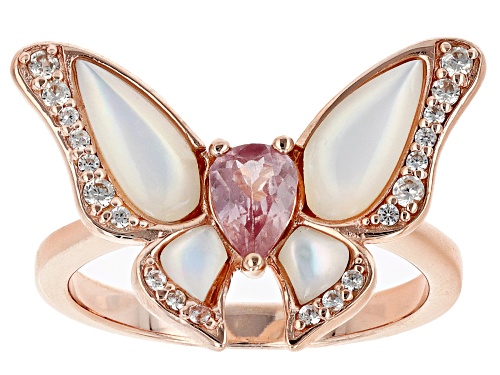 0.42ctw Color Shift Garnet, 0.19ctw White Zircon & Mother-Of-Pearl 18k Rose Gold Over Silver Ring - Size 10