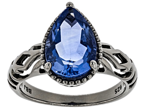 2.70ctw Pear Color Change Fluorite Black Rhodium Over Sterling Silver Ring - Size 6