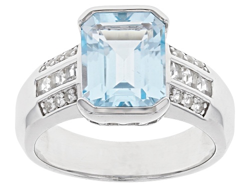 Photo of 3.50ct Rectangular Octagonal Glacier Topaz™ And 0.46ctw White Topaz Rhodium Over Silver Ring - Size 10