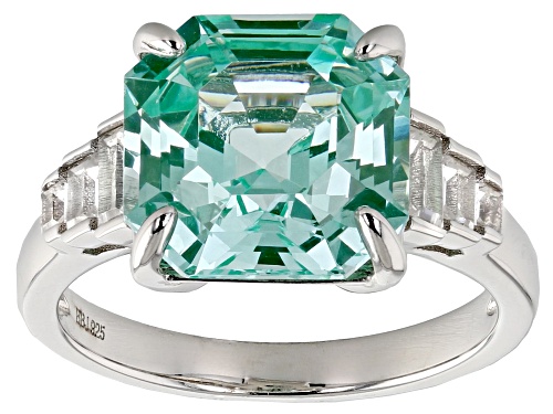 Photo of 6.00ct Rectangular Octagonal Lab Green Spinel & 0.48ctw Lab White Sapphire Rhodium Over Silver Ring - Size 8