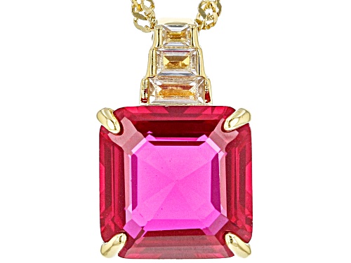Photo of 3.75ct Lab Ruby With 0.25ctw Lab Sapphire 18k Yellow Gold Over Sterling Silver Pendant With Chain