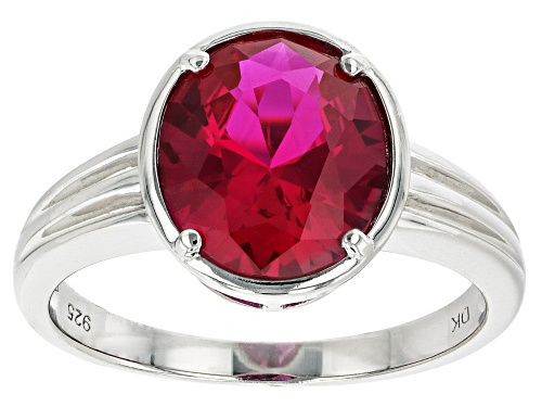 3.78ct Oval Lab Created Ruby Rhodium Over Sterling Silver Solitaire Ring - Size 8