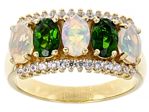 1.71ctw Chrome Diopside, Ethiopian Opal & White Zircon 18k Yellow Gold Over Sterling Silver Ring - Size 8