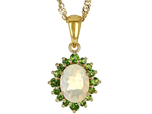 Photo of 0.68ct Ethiopian Opal And 0.34ctw Chrome Diopside 18k Yellow Gold Over Silver Pendant With Chain