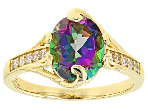 2.76ct Oval Mystic Fire® Green Topaz With 0.17ctw White Zircon 18k Yellow Gold Over Silver Ring - Size 9