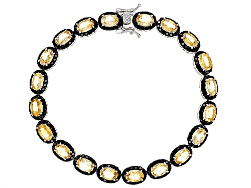 Photo of 8.10ctw Oval Citrine And 2.52ctw Round Black Spinel Rhodium Over Sterling Silver Tennis Bracelet - Size 8
