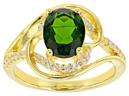 1.76ct Oval Chrome Diopside And 0.28ctw White Zircon 18k Yellow Gold Over Sterling Silver Ring - Size 10