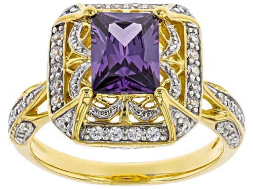 Bella Luce® 3.41ctw Amethyst Simulant Rhodium Over Silver And Eterno® Yellow Ring - Size 8