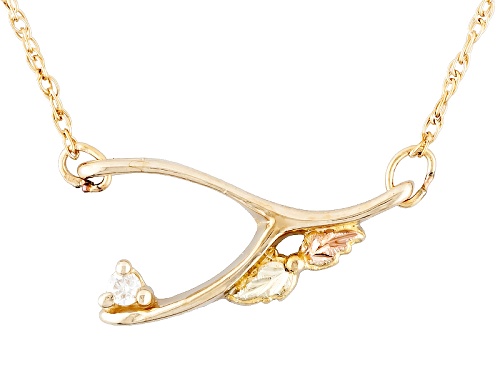 Photo of Black Hills Jewelry Single Diamond Accent 10k Yellow Gold & 12k Rose & Green Gold Wishbone Necklace - Size 18.5