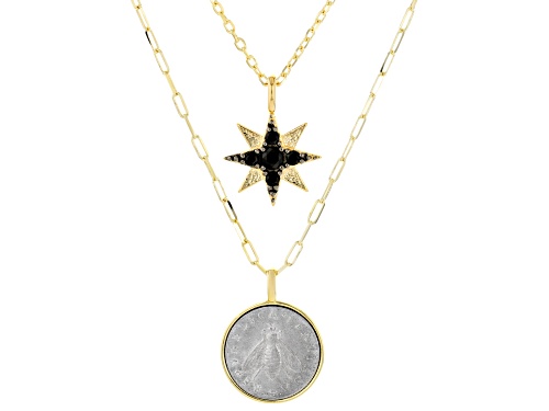 Bella Luce® Italia 0.22ctw Black Spinel Eterno™ Yellow And 2 Lira Bee Coin Necklace Set - Size 18
