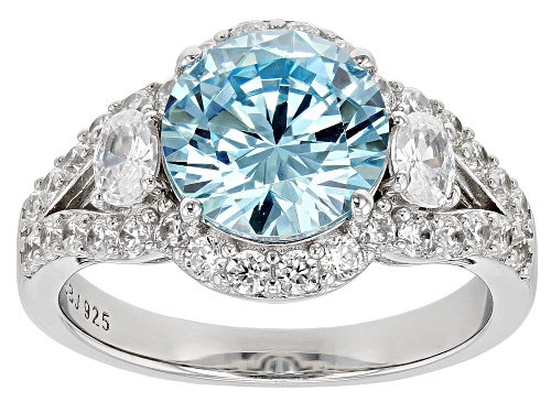 Bella Luce® 7.21ctw Aquamarine And White Diamond Simulants Rhodium Over Sterling Silver Ring - Size 8