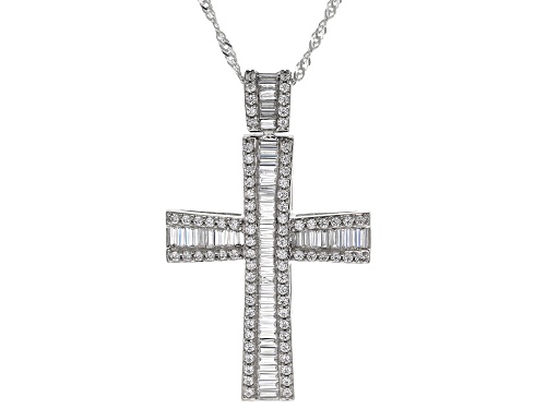 Bella Luce® 2.25ctw White Diamond Simulant Rhodium Over Sterling Silver Cross Pendant(1.36ctw DEW)