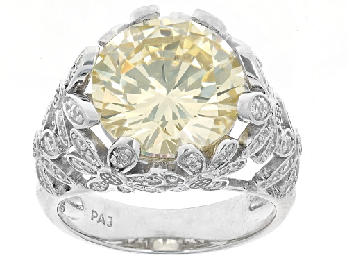 Bella Luce® 10.03ctw Canary And White Diamond Simulants Rhodium Over Silver Flower Ring(6.07ctw DEW) - Size 5