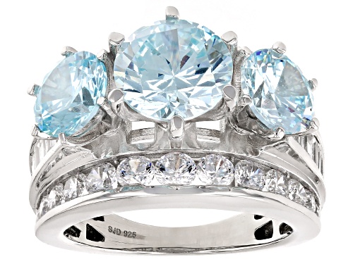 Bella Luce® 11.15ctw Aquamarine And White Diamond Simulants Rhodium Over Sterling Silver Ring - Size 10