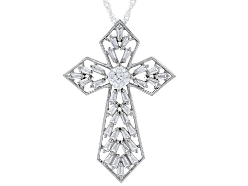 Bella Luce® 2.50ctw White Diamond Simulant Rhodium Over Sterling Silver Cross Pendant(1.51ctw DEW)
