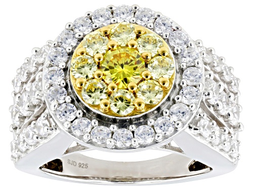 Bella Luce® 3.90ctw Yellow And White Diamond Simulants Rhodium Over Silver Ring(2.36ctw DEW) - Size 9