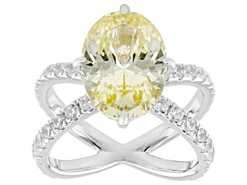 Bella Luce® 15.43ctw Canary And White Diamond Simulants Rhodium Over Silver Ring(9.35ctw DEW) - Size 9