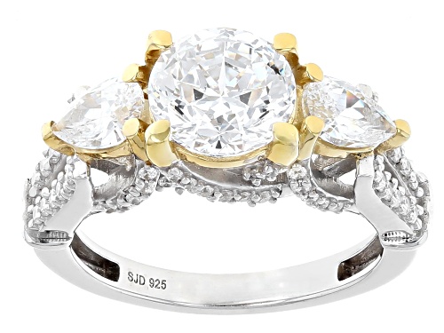 Bella Luce® 4.95ctw White Diamond Simulant Rhodium Over Silver And Eterno™ Yellow 85 Facet Ring - Size 10