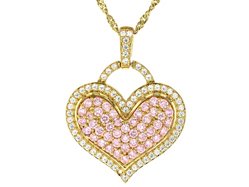 Bella Luce® 2.85ctw Pink And White Diamond Simulants Eterno™ Yellow Heart Pendant With Chain