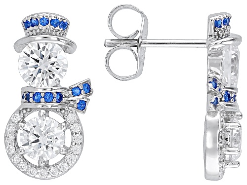 Bella Luce® 3.30ctw Lab Blue Spinel And White Diamond Simulant Rhodium Over Silver Snowman Earrings