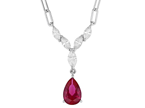 Bella Luce® 2.97ctw Lab Ruby And White Diamond Simulants Rhodium Over Sterling Silver Necklace - Size 18