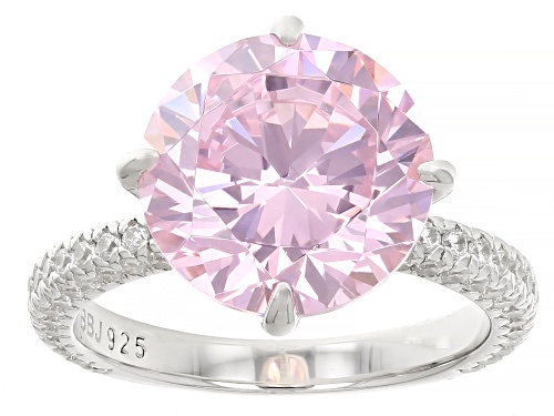 Bella Luce® 12.70ctw Pink And White Diamond Simulants Rhodium Over Sterling Silver Ring(7.69ctw DEW) - Size 9
