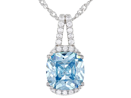 Photo of Bella Luce® 7.20ctw Aquamarine and White Diamond Simulants Rhodium Over Silver Pendant With Chain
