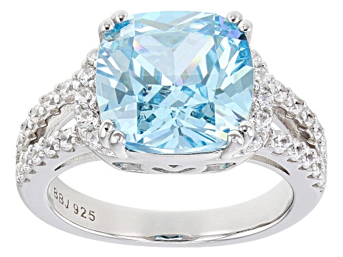 Bella Luce® 7.37ctw Aquamarine and White Diamond Simulants Rhodium Over Sterling Silver Ring - Size 9