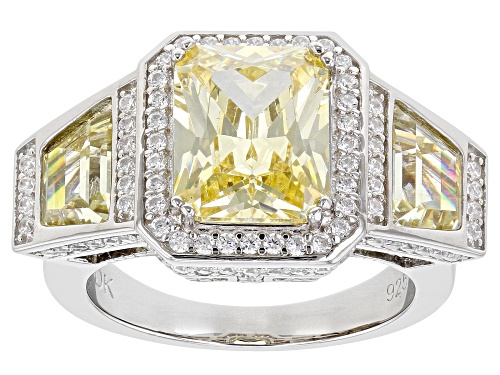 Bella Luce ® 6.08ctw Canary & White Diamond Simulants Rhodium Over Silver Ring (4.88ctw DEW) - Size 5
