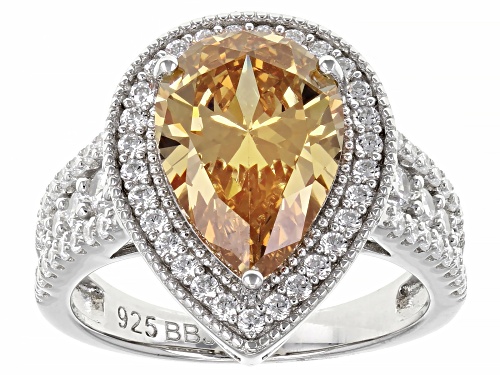 Photo of Bella Luce™ 4.17ctw Champagne & White Diamond Simulants Rhodium Over Silver Ring (3.35ctw DEW) - Size 7