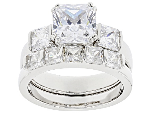 Bella Luce® 4.16ctw White Diamond Simulant Rhodium Over Silver Ring and Band (2.96 DEW) - Size 9