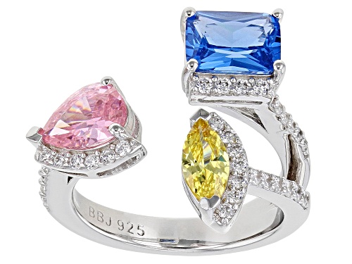 Photo of Bella Luce® 3.14ctw Pink, Blue, Canary, and White Diamond Simulants Rhodium Over Silver Ring - Size 7