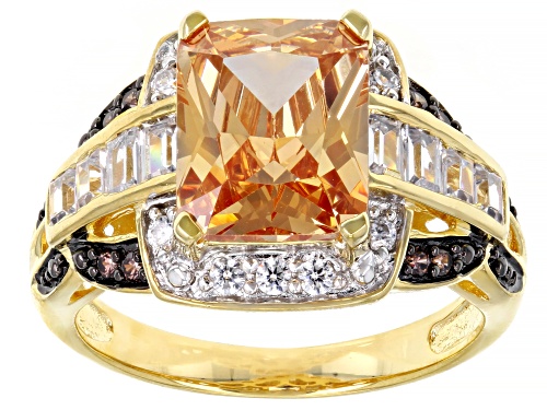 Bella Luce ® 7.59ctw Champagne, Mocha And White Diamond Simulants Eterno™ Yellow Ring (5.84ctw DEW) - Size 5