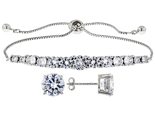 Bella Luce® White Diamond Simulants Rhodium Over Silver Earrings & Bracelet Set. (6.38ctw DEW)