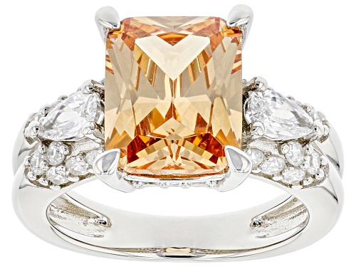 Bella Luce® 7.58ctw Champagne and White Diamond Simulants Rhodium Over Sterling Silver Ring - Size 10