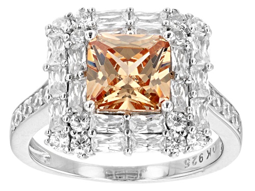 Bella Luce® 4.11ctw Champagne & White Diamond Simulants Rhodium Over Silver Ring (2.49ctw DEW) - Size 5