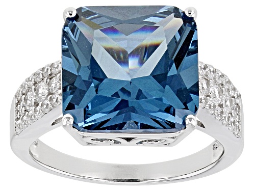 Bella Luce® 9.65ctw Lab Created Blue Spinel and White Diamond Simulant Rhodium Over Silver Ring - Size 7