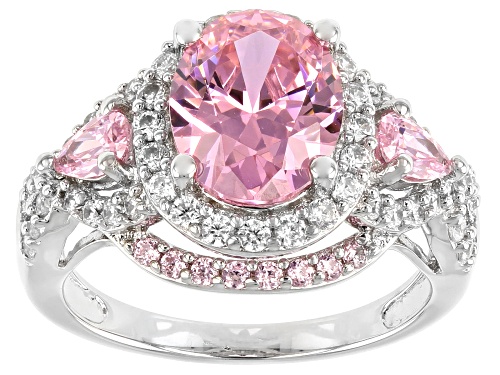 Bella Luce® 5.85ctw Pink And White Diamond Simulants Rhodium Over Sterling Silver Ring(3.54ctw DEW) - Size 7