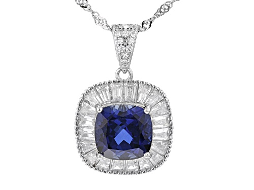 Bella Luce® Lab Blue Sapphire & White Diamond Simulants Rhodium Over ...