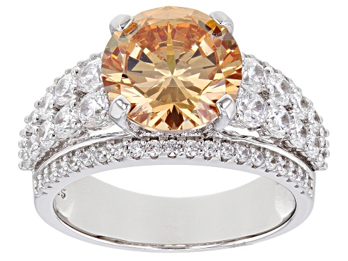 Bella Luce® 8.95ctw Champagne And White Diamond Simulants Rhodium Over Silver Ring (5.42ctw DEW) - Size 8